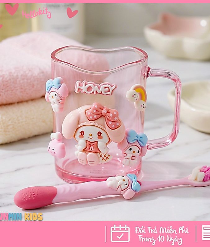 Bộ Cốc Bàn Chải Đánh Răng Trẻ Em Hình 3D Dễ Thương Cho Bé 3-10 Tuổi - Cốc Súc Miệng Kèm Bàn Chải Lông Mềm