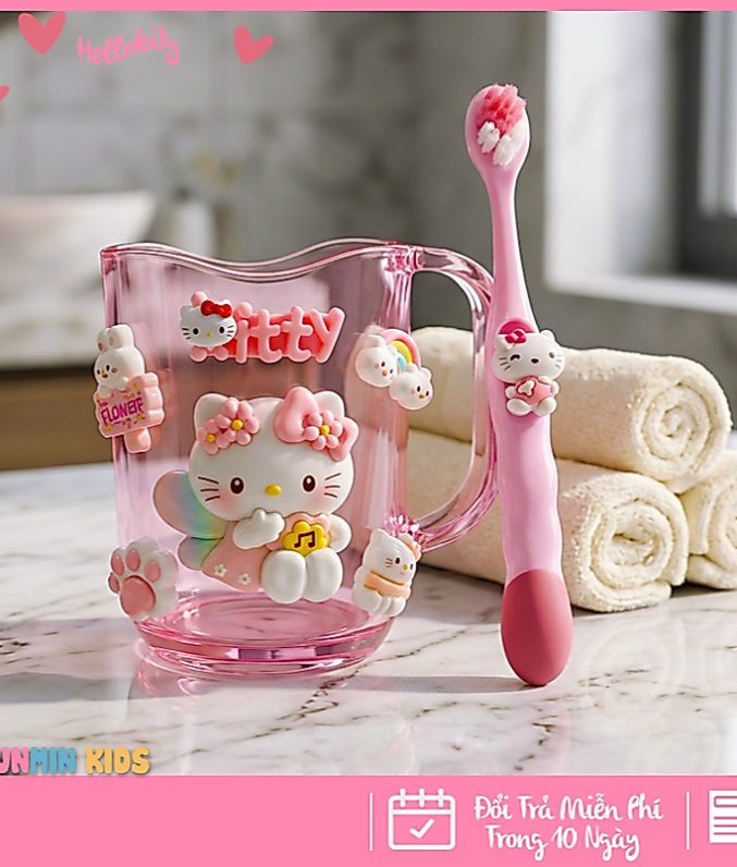 Bộ Cốc Bàn Chải Đánh Răng Trẻ Em Hình 3D Dễ Thương Cho Bé 3-10 Tuổi - Cốc Súc Miệng Kèm Bàn Chải Lông Mềm