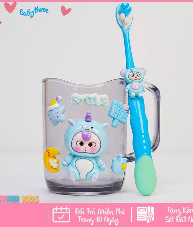 Bộ Cốc Bàn Chải Đánh Răng Trẻ Em Hình 3D Dễ Thương Cho Bé 3-10 Tuổi - Cốc Súc Miệng Kèm Bàn Chải Lông Mềm
