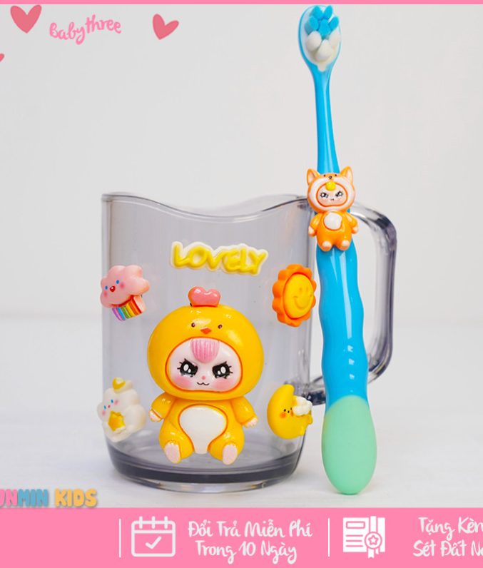 Bộ Cốc Bàn Chải Đánh Răng Trẻ Em Hình 3D Dễ Thương Cho Bé 3-10 Tuổi - Cốc Súc Miệng Kèm Bàn Chải Lông Mềm