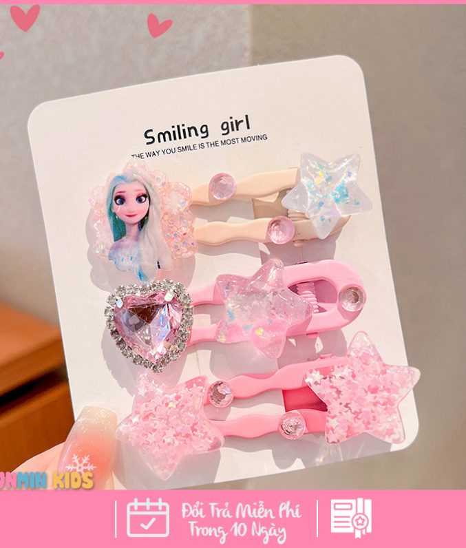 Set Kẹp Tóc Công Chúa Dễ Thương Cho Bé Gái - Xinh Xắn Mềm Mại Dễ Phối Đồ!