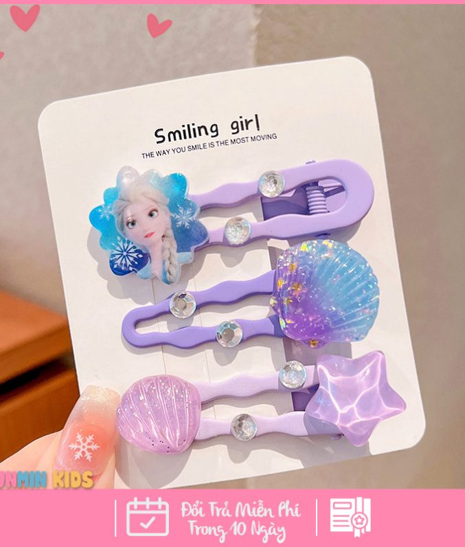 Set Kẹp Tóc Công Chúa Dễ Thương Cho Bé Gái - Xinh Xắn Mềm Mại Dễ Phối Đồ!