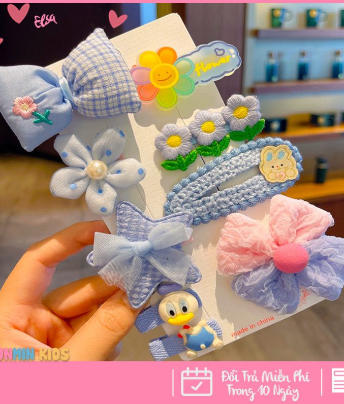Set Kẹp Tóc Công Chúa Dễ Thương Cho Bé Gái - Xinh Xắn Mềm Mại Dễ Phối Đồ!