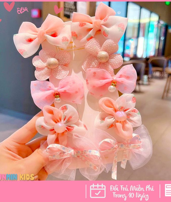 Set Kẹp Tóc Công Chúa Dễ Thương Cho Bé Gái - Xinh Xắn Mềm Mại Dễ Phối Đồ!