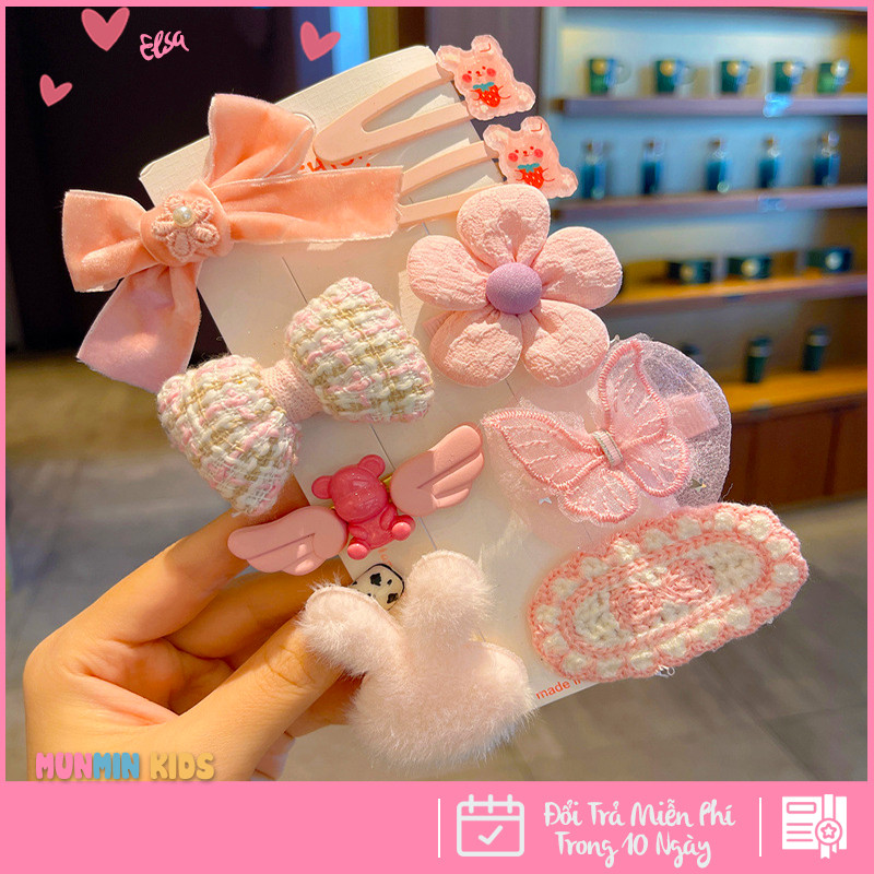 Set Kẹp Tóc Công Chúa Dễ Thương Cho Bé Gái - Xinh Xắn Mềm Mại Dễ Phối Đồ!