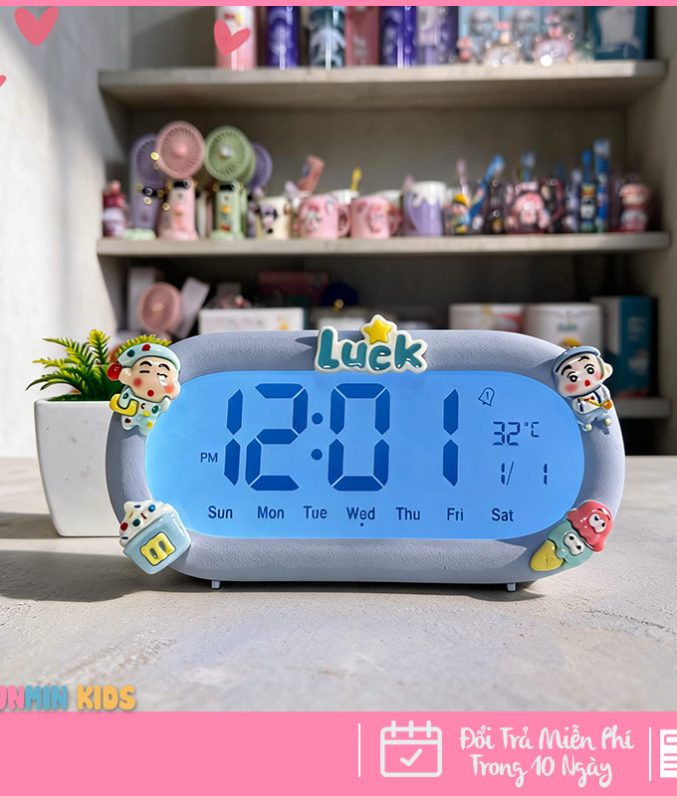 Đồng Hồ Báo Thức Để Bàn Điện Tử LED Cảm Biến Nhiệt Độ - Họa Tiết Hoạt Hình Cute Decor Bàn Học