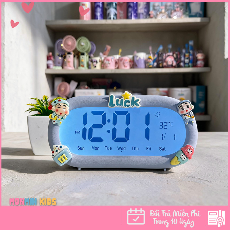 Đồng Hồ Báo Thức Để Bàn Điện Tử LED Cảm Biến Nhiệt Độ - Họa Tiết Hoạt Hình Cute Decor Bàn Học