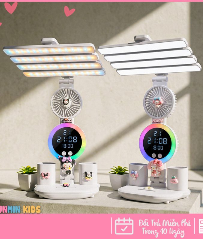 Đèn Học Đa Năng Hình Nhân Vật Dễ Thương – Tích Hợp Quạt, Màn Hình LED & 3 Chế Độ Sáng Chống Cận