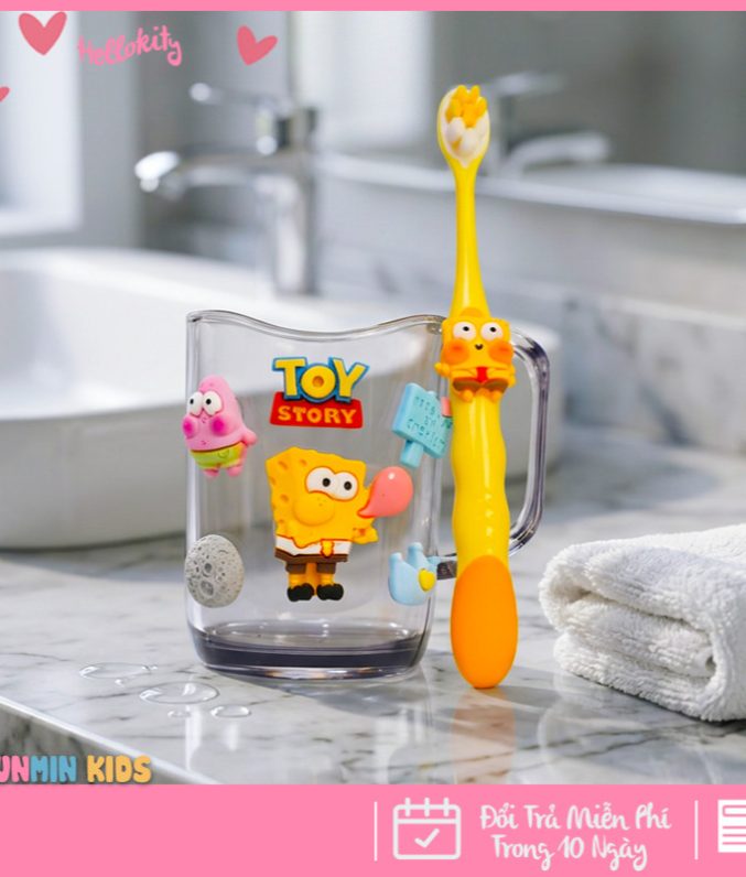 Bộ Cốc Bàn Chải Đánh Răng Trẻ Em Hình 3D Dễ Thương Cho Bé 3-10 Tuổi - Cốc Súc Miệng Kèm Bàn Chải Lông Mềm