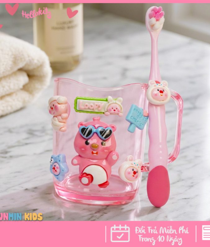 Bộ Cốc Bàn Chải Đánh Răng Trẻ Em Hình 3D Dễ Thương Cho Bé 3-10 Tuổi - Cốc Súc Miệng Kèm Bàn Chải Lông Mềm