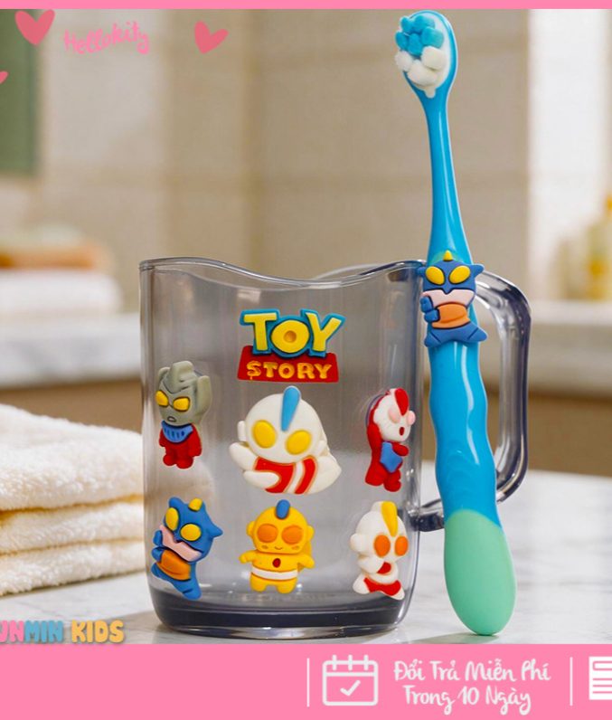 Bộ Cốc Bàn Chải Đánh Răng Trẻ Em Hình 3D Dễ Thương Cho Bé 3-10 Tuổi - Cốc Súc Miệng Kèm Bàn Chải Lông Mềm