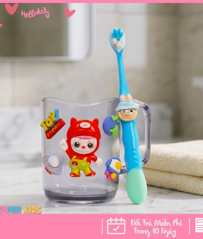 Bộ Cốc Bàn Chải Đánh Răng Trẻ Em Hình 3D Dễ Thương Cho Bé 3-10 Tuổi - Cốc Súc Miệng Kèm Bàn Chải Lông Mềm