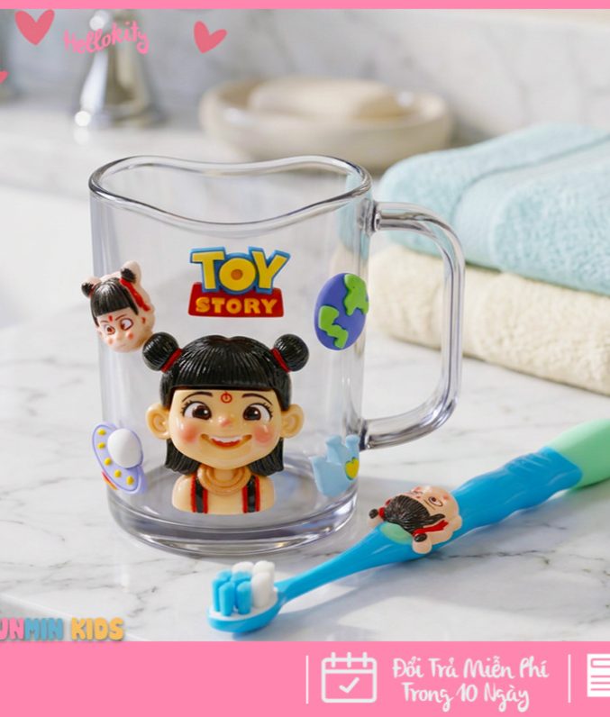 Bộ Cốc Bàn Chải Đánh Răng Trẻ Em Hình 3D Dễ Thương Cho Bé 3-10 Tuổi - Cốc Súc Miệng Kèm Bàn Chải Lông Mềm