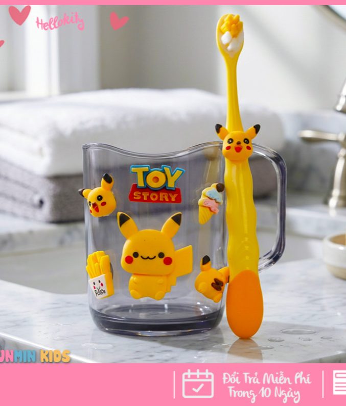 Bộ Cốc Bàn Chải Đánh Răng Trẻ Em Hình 3D Dễ Thương Cho Bé 3-10 Tuổi - Cốc Súc Miệng Kèm Bàn Chải Lông Mềm