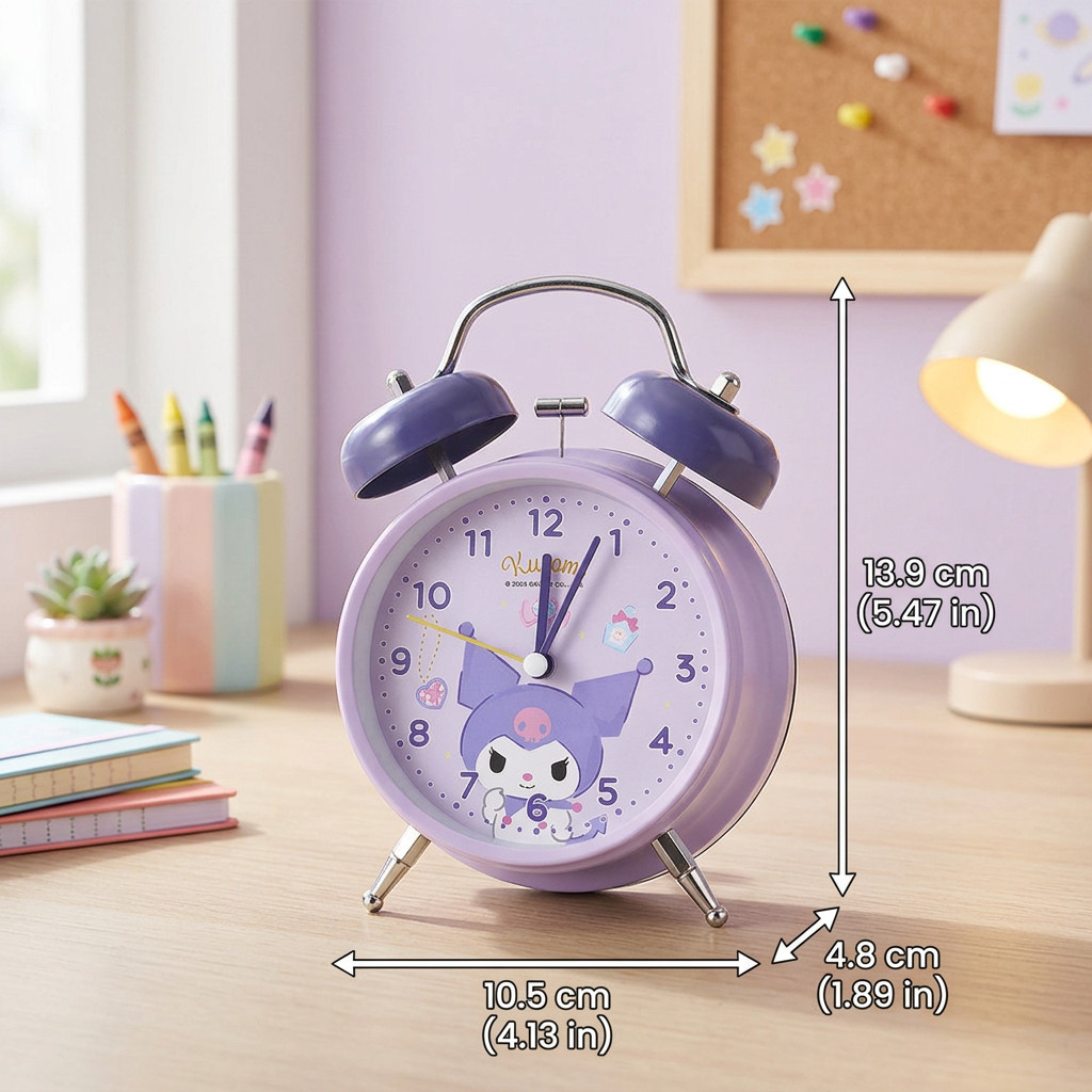 Đồng Hồ Báo Thức Để Bàn Vỏ Kim Loại - Chuông Chùm Siêu To, Kim Trôi Êm Ái, Có Đèn Ngủ Dễ Thương Cho Bé