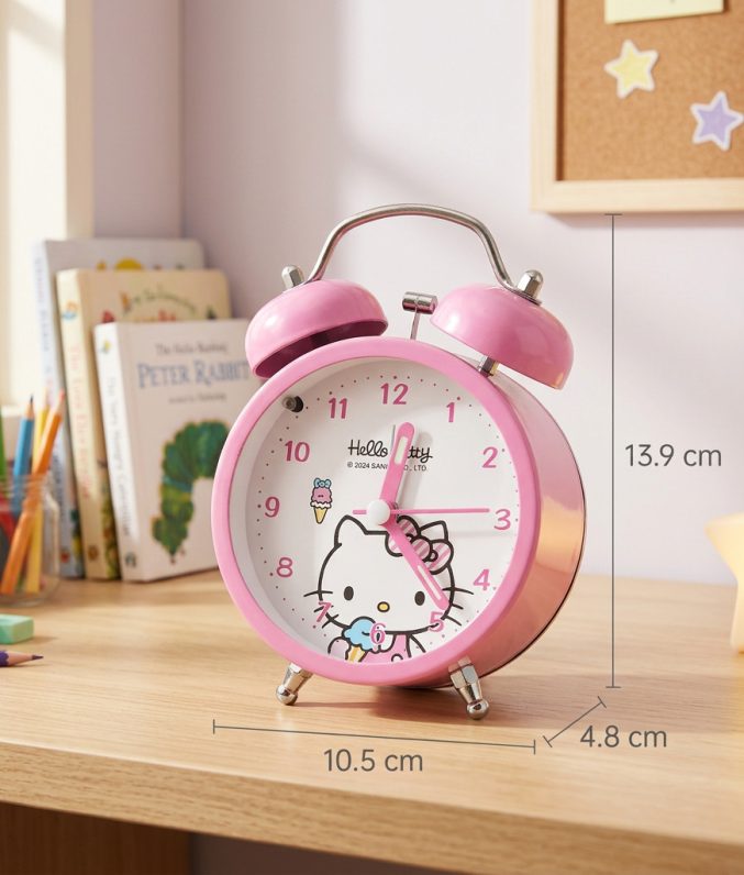 Đồng Hồ Báo Thức Để Bàn Vỏ Kim Loại - Chuông Chùm Siêu To, Kim Trôi Êm Ái, Có Đèn Ngủ Dễ Thương Cho Bé