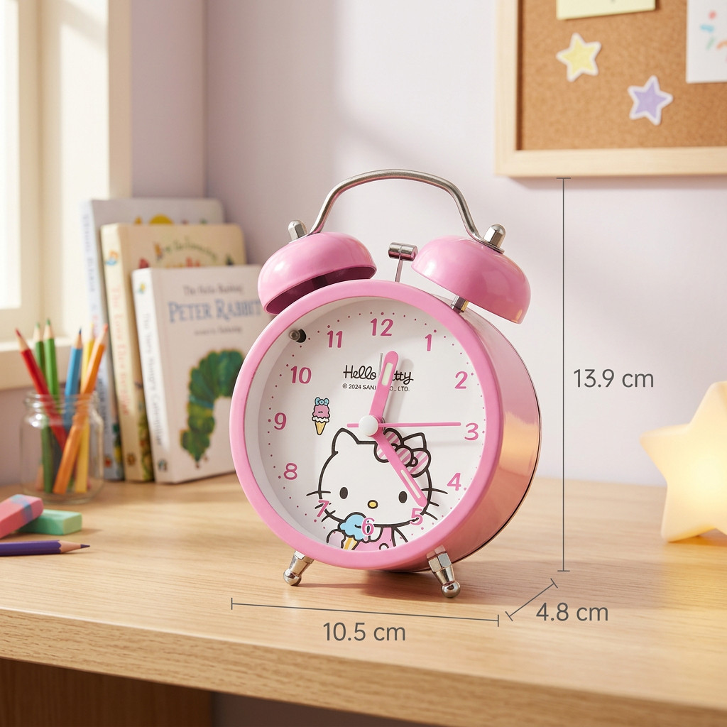 Đồng Hồ Báo Thức Để Bàn Vỏ Kim Loại - Chuông Chùm Siêu To, Kim Trôi Êm Ái, Có Đèn Ngủ Dễ Thương Cho Bé