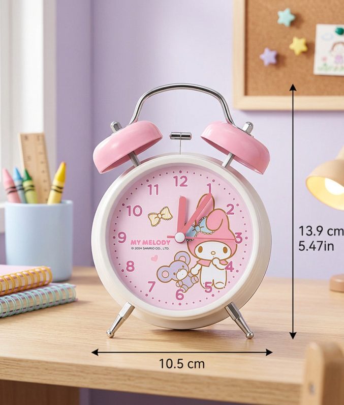 Đồng Hồ Báo Thức Để Bàn Vỏ Kim Loại - Chuông Chùm Siêu To, Kim Trôi Êm Ái, Có Đèn Ngủ Dễ Thương Cho Bé