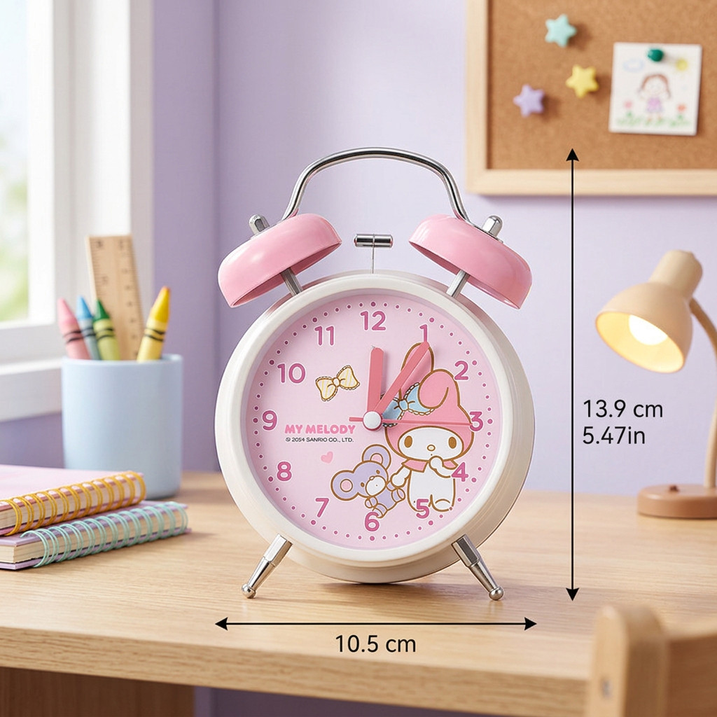 Đồng Hồ Báo Thức Để Bàn Vỏ Kim Loại - Chuông Chùm Siêu To, Kim Trôi Êm Ái, Có Đèn Ngủ Dễ Thương Cho Bé
