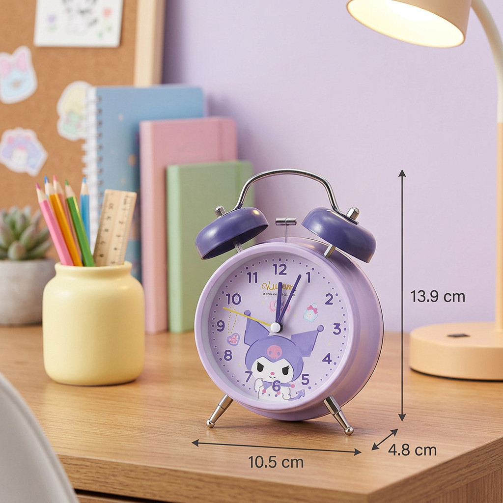 Đồng Hồ Báo Thức Để Bàn Vỏ Kim Loại - Chuông Chùm Siêu To, Kim Trôi Êm Ái, Có Đèn Ngủ Dễ Thương Cho Bé