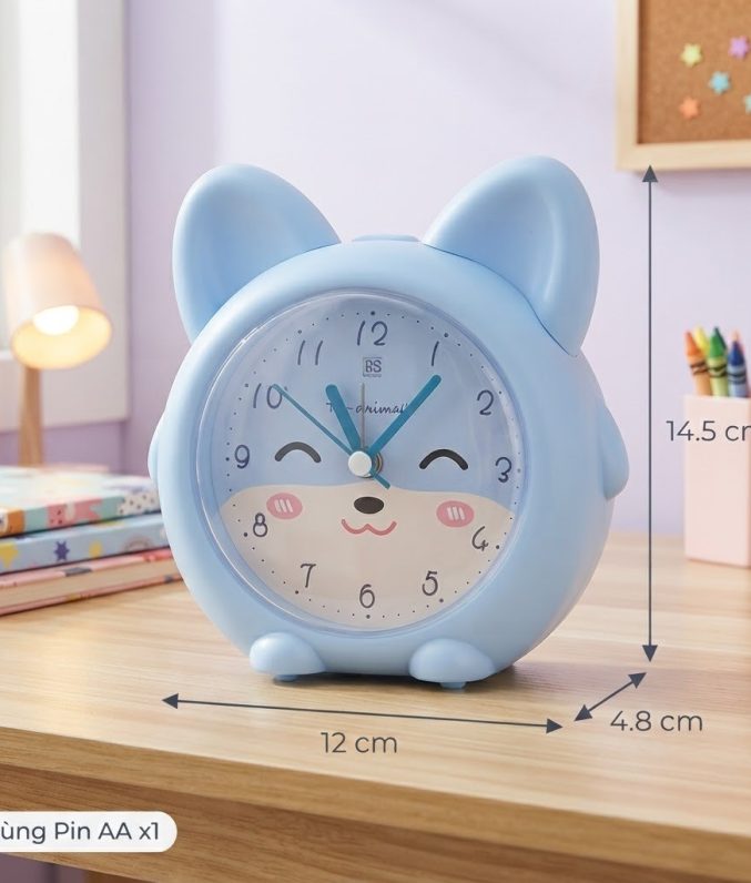 Đồng Hồ Báo Thức Hình Thú Dễ Thương Cho Bé - Thỏ Mèo Hươu Chó, Có Nhạc Đèn Ngủ Báo Lại, Chạy Êm Để Bàn Phòng Ngủ Trẻ Em