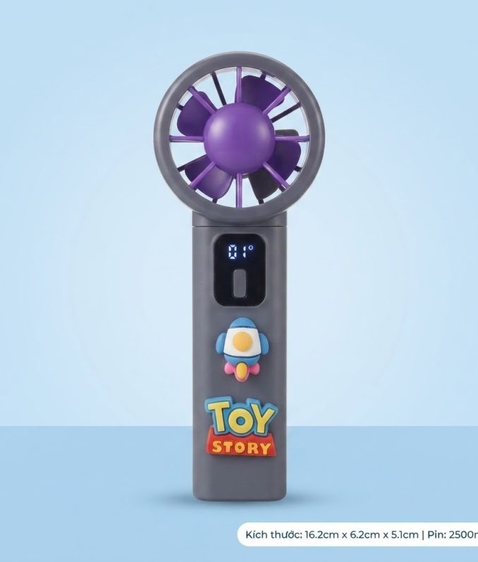 Quạt Mini Cầm Tay Sạc Điện Pin 2500mAh Phối Sticker Hoạt Hình Dễ Thương Cho Bé - MunMin Kids