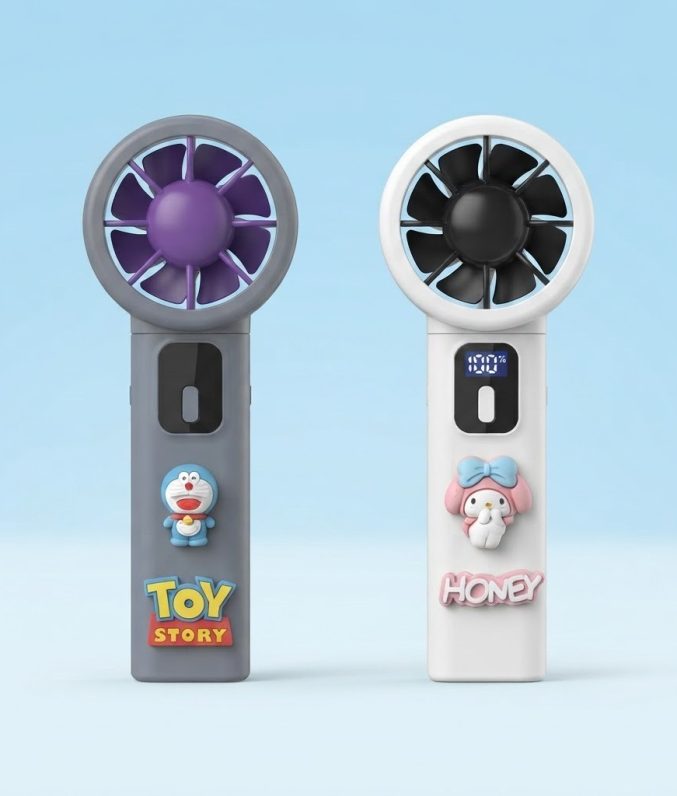 Quạt Mini Cầm Tay Sạc Điện Pin 2500mAh Phối Sticker Hoạt Hình Dễ Thương Cho Bé - MunMin Kids