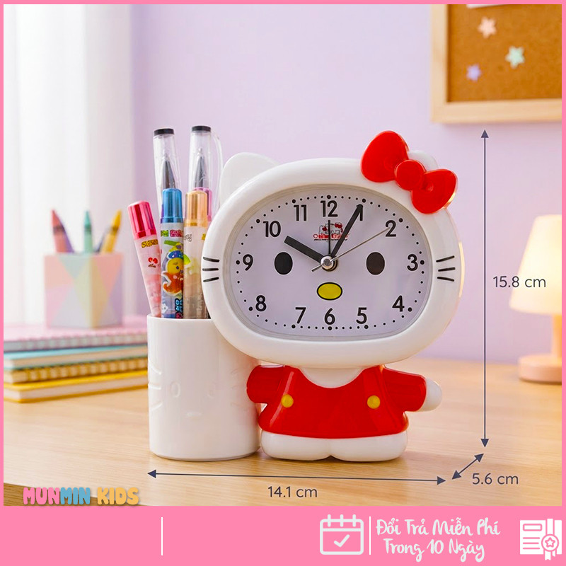 Đồng Hồ Báo Thức Hình Thú Dễ Thương Cho Bé - Thỏ Mèo Hươu Chó, Có Nhạc Đèn Ngủ Báo Lại, Chạy Êm Để Bàn Phòng Ngủ Trẻ Em