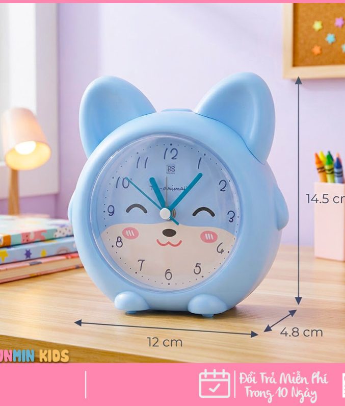 Đồng Hồ Báo Thức Hình Thú Dễ Thương Cho Bé - Thỏ Mèo Hươu Chó, Có Nhạc Đèn Ngủ Báo Lại, Chạy Êm Để Bàn Phòng Ngủ Trẻ Em
