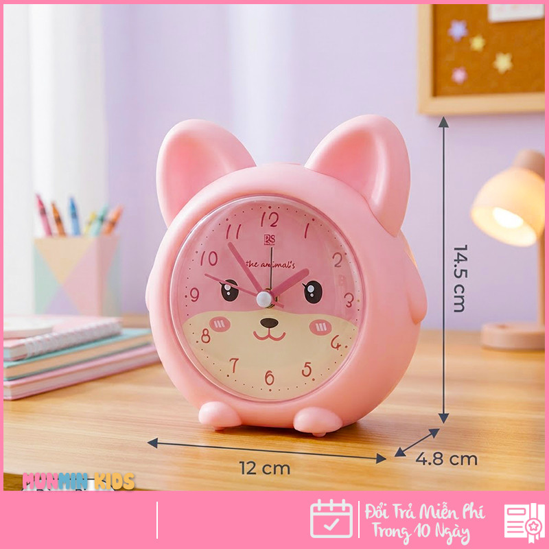 Đồng Hồ Báo Thức Hình Thú Dễ Thương Cho Bé - Thỏ Mèo Hươu Chó, Có Nhạc Đèn Ngủ Báo Lại, Chạy Êm Để Bàn Phòng Ngủ Trẻ Em