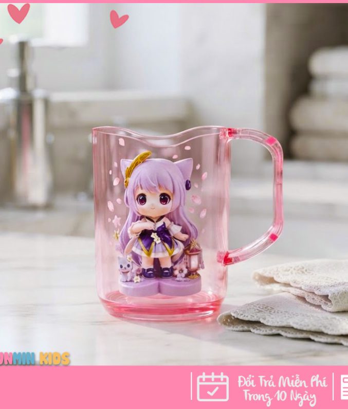 MunMin Kids Cốc Bàn Chải Đánh Răng Cho Bé Hình Công Chúa Mèo Dễ Thương 280ml Nhựa PS Nguyên Sinh