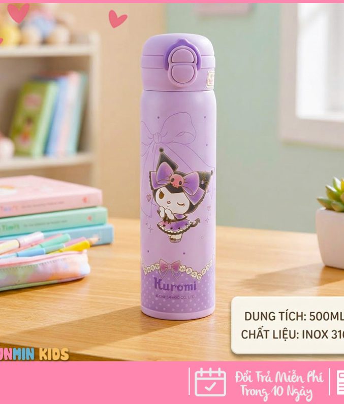 Bình Giữ Nhiệt Inox 316 Nắp Bật Hình Thú 3D Ống Hút 500ml Cho Bé