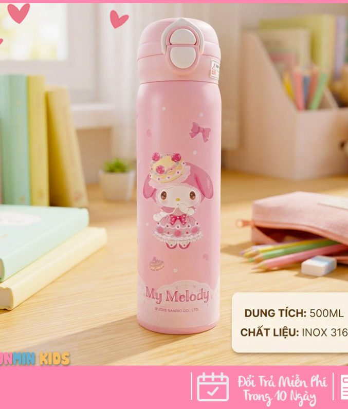 Bình Giữ Nhiệt Inox 316 Nắp Bật Hình Thú 3D Ống Hút 500ml Cho Bé