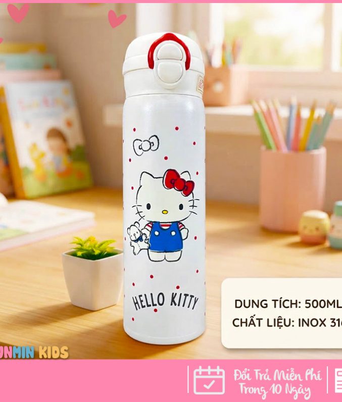 Bình Giữ Nhiệt Inox 316 Nắp Bật Hình Thú 3D Ống Hút 500ml Cho Bé