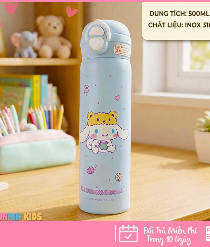 Bình Giữ Nhiệt Inox 316 Nắp Bật Hình Thú 3D Ống Hút 500ml Cho Bé