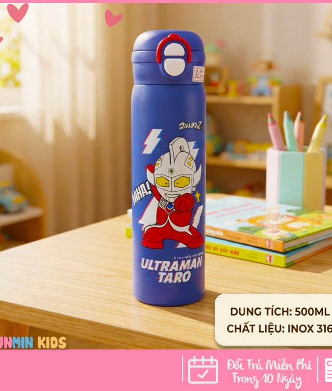 Bình Giữ Nhiệt Trẻ Em Hoạt Hình 500ml Inox 316 Cao Cấp - Bình Nước Có Khóa An Toàn Chống Rò Rỉ Cho Bé