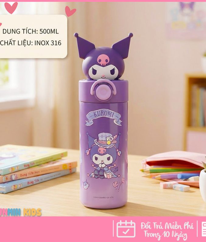 Bình Giữ Nhiệt Inox 316 Nắp Bật Hình Thú 3D Ống Hút 500ml Cho Bé