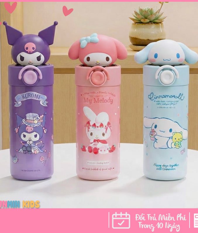 Bình Giữ Nhiệt Inox 316 Nắp Bật Hình Thú 3D Ống Hút 500ml Cho Bé