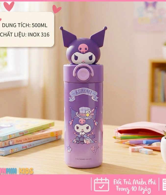 Bình Giữ Nhiệt Inox 316 Nắp Bật Hình Thú 3D Ống Hút 500ml Cho Bé