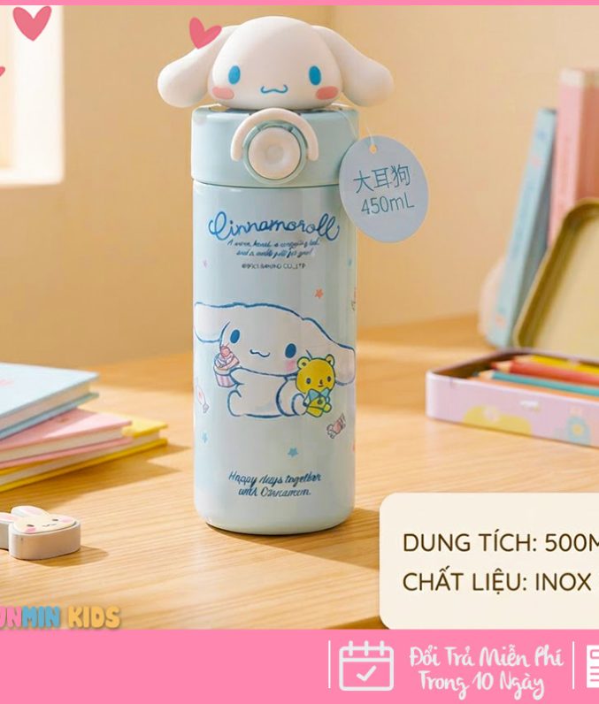 Bình Giữ Nhiệt Inox 316 Nắp Bật Hình Thú 3D Ống Hút 500ml Cho Bé