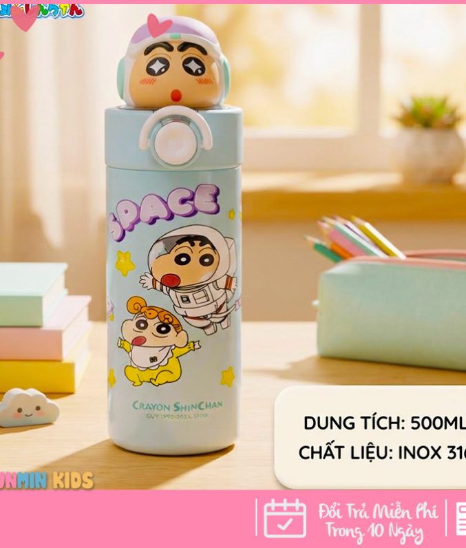 Bình Giữ Nhiệt Inox 316 Nắp Bật Hình Thú 3D Ống Hút 500ml Cho Bé